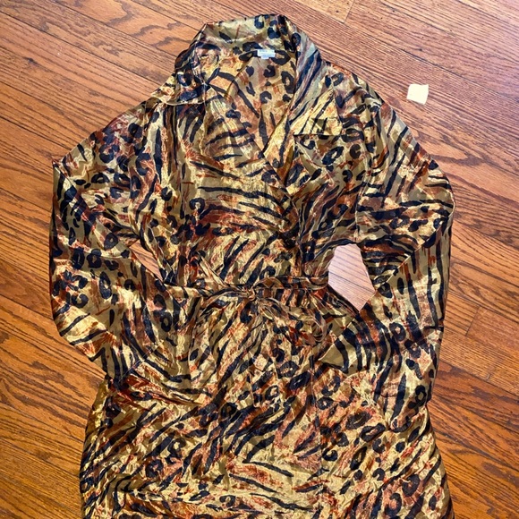 Vintage Sheer Leopard Cover up Jacket Wrap Top M - Picture 6 of 11